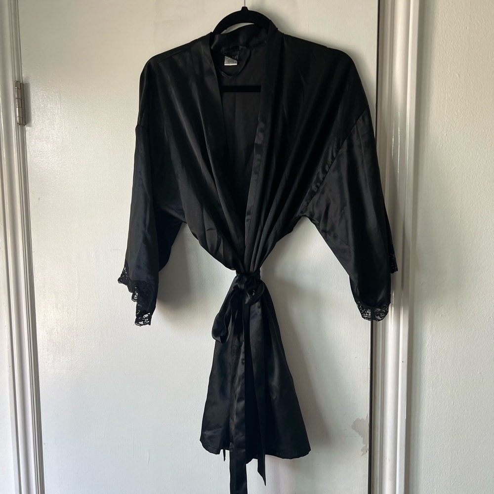 Black Medium Fredericks of Hollywood satin robe. Worn once